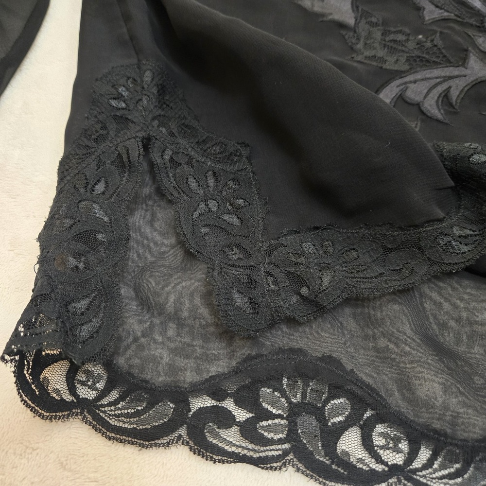 Vintage Victorias Secret Black Sheer Floral Embroidered Lace Trim Blouse Top L - Picture 7 of 13